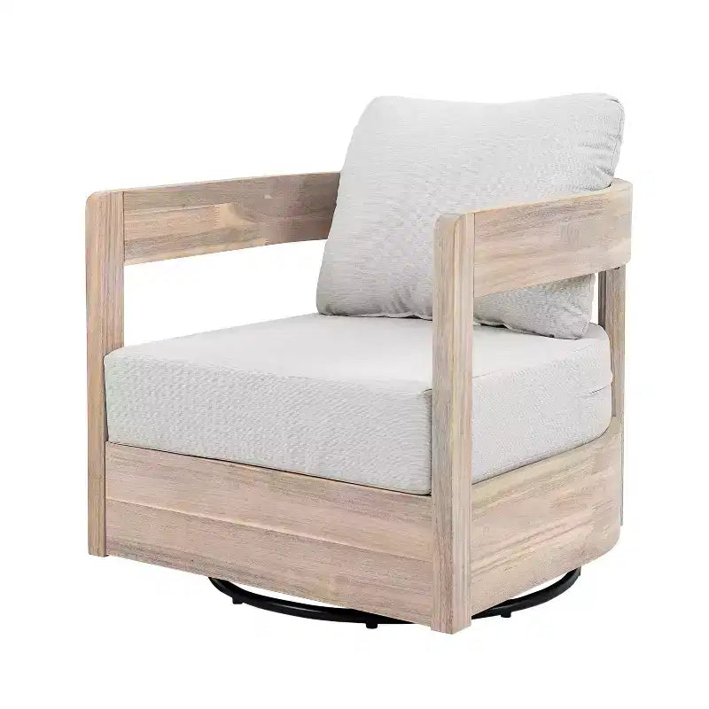 Fauteuil d'appoint pivotant d'extérieur ModernLuxe, fauteuil de jardin avec coussins épais, fauteuil pivotant moderne, cadre en bois d'acacia