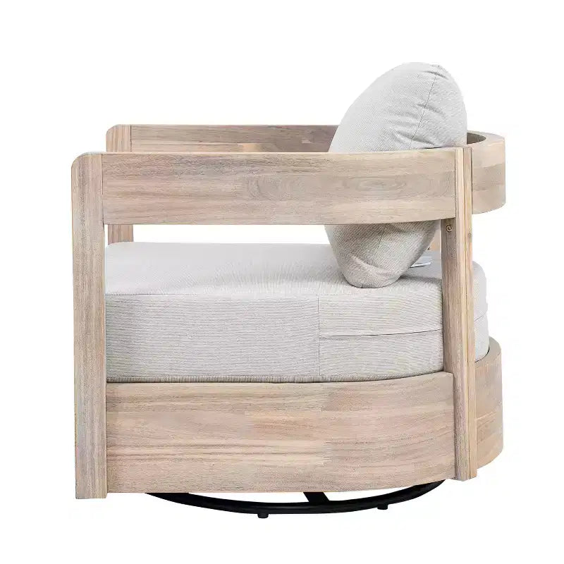 Fauteuil d'appoint pivotant d'extérieur ModernLuxe, fauteuil de jardin avec coussins épais, fauteuil pivotant moderne, cadre en bois d'acacia