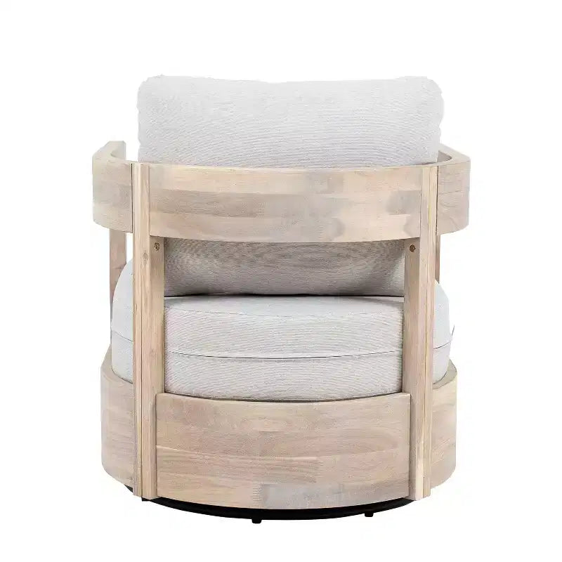 Fauteuil d'appoint pivotant d'extérieur ModernLuxe, fauteuil de jardin avec coussins épais, fauteuil pivotant moderne, cadre en bois d'acacia