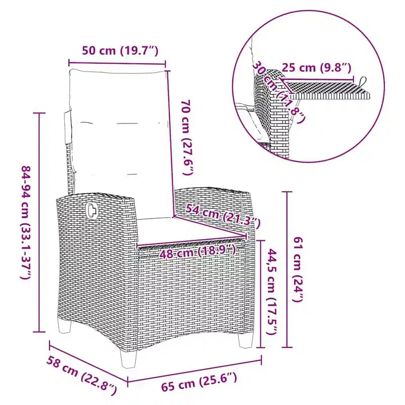 Chaise de jardin inclinable vidaXL en résine tressée avec table d'appoint
