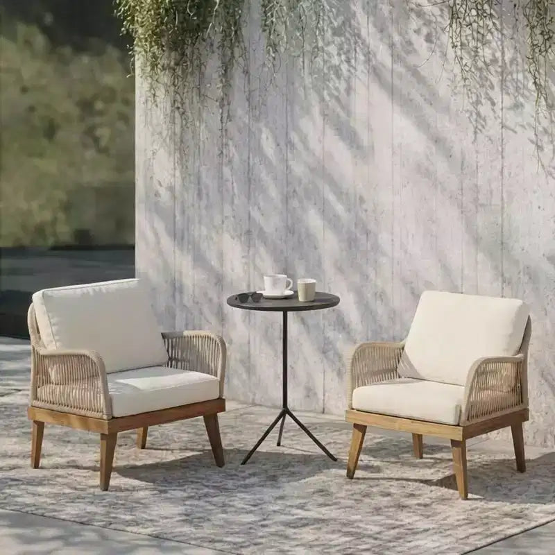 Christopher Knight Home Matthieu Modern Acacia Wood Patio Club Chairs with Cushion and Rope Detail (Set of 2)