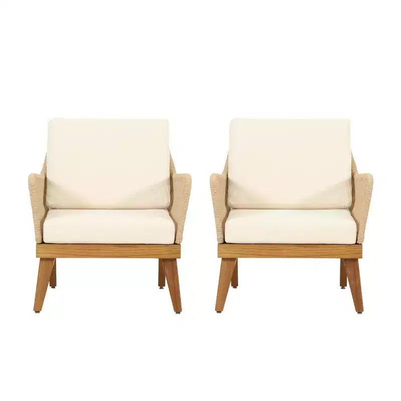Christopher Knight Home Matthieu Fauteuils de jardin modernes en bois d'acacia avec coussin et détails en corde (lot de 2)