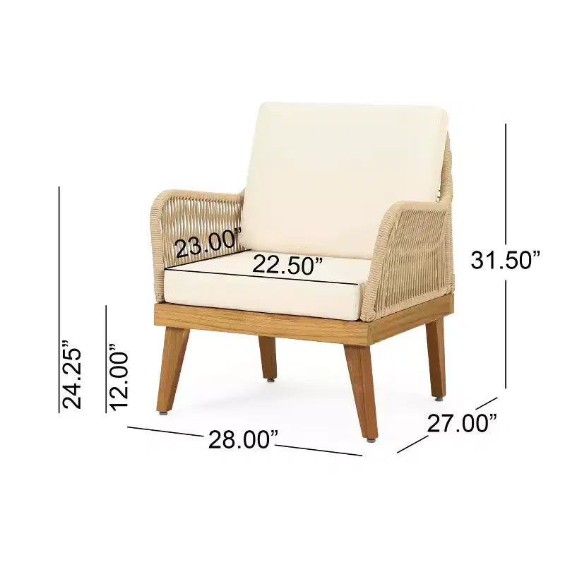 Christopher Knight Home Matthieu Fauteuils de jardin modernes en bois d'acacia avec coussin et détails en corde (lot de 2)