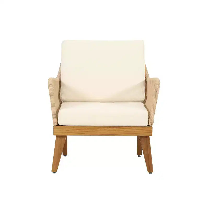 Christopher Knight Home Matthieu Fauteuils de jardin modernes en bois d'acacia avec coussin et détails en corde (lot de 2)