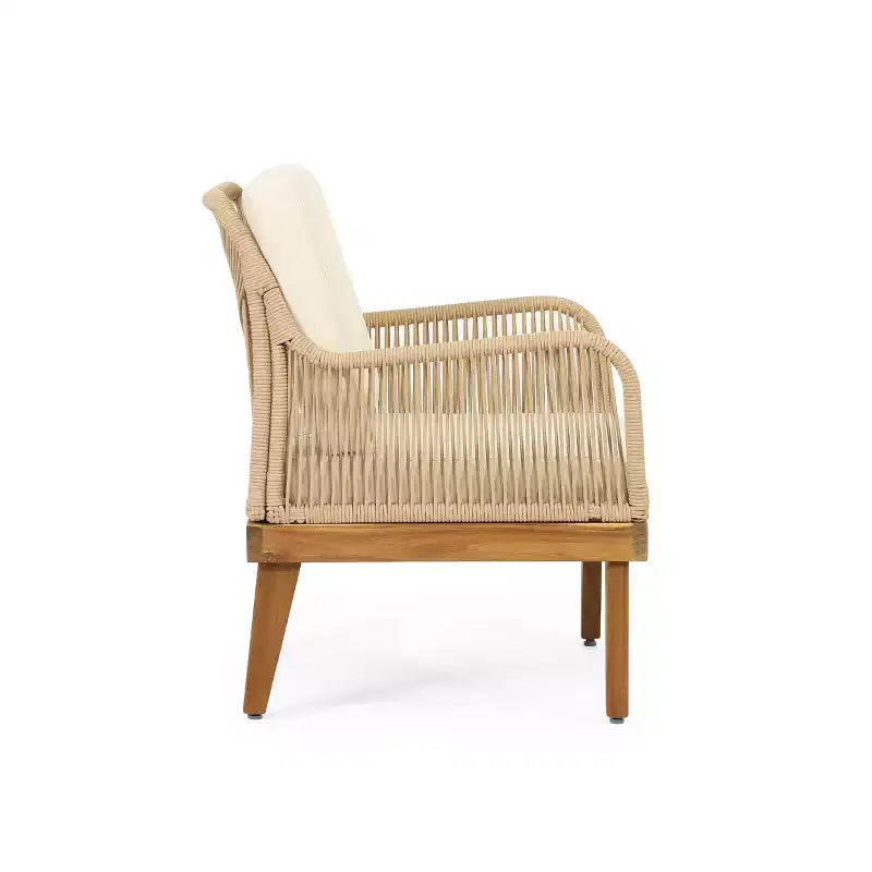 Christopher Knight Home Matthieu Fauteuils de jardin modernes en bois d'acacia avec coussin et détails en corde (lot de 2)