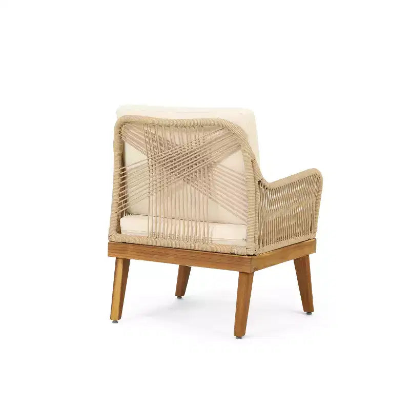 Christopher Knight Home Matthieu Fauteuils de jardin modernes en bois d'acacia avec coussin et détails en corde (lot de 2)