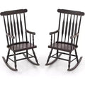 Gymax 2PC Durable Solid Wood Rocking Chair with Glossy Finish Suitable for Both Indoor and Outdoor Use on Porches
