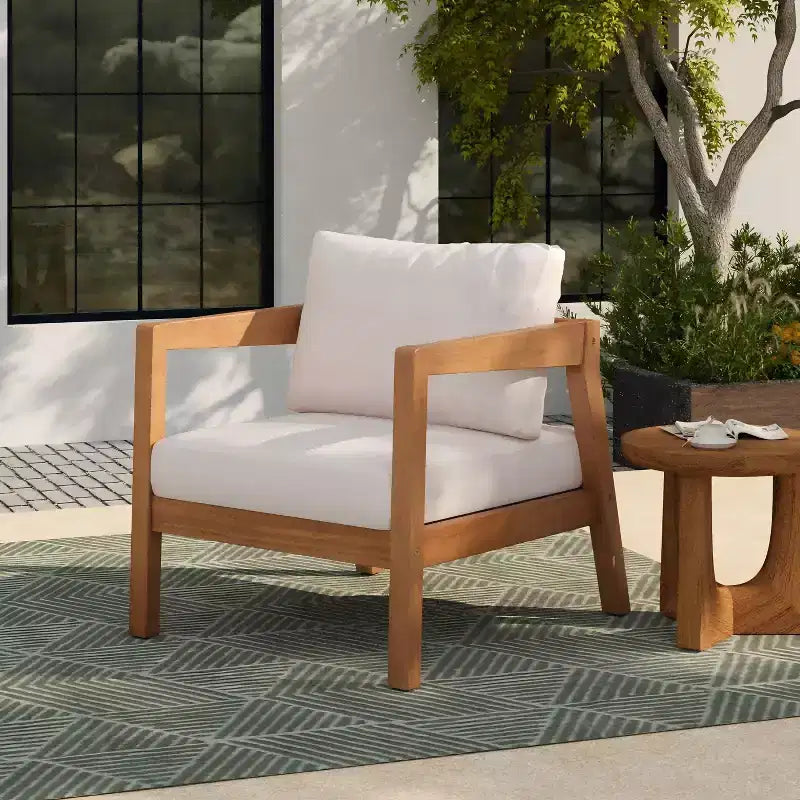 Chaise longue de patio Christopher Knight Home Marine Farmhouse en bois d'acacia et tissu, avec coussin