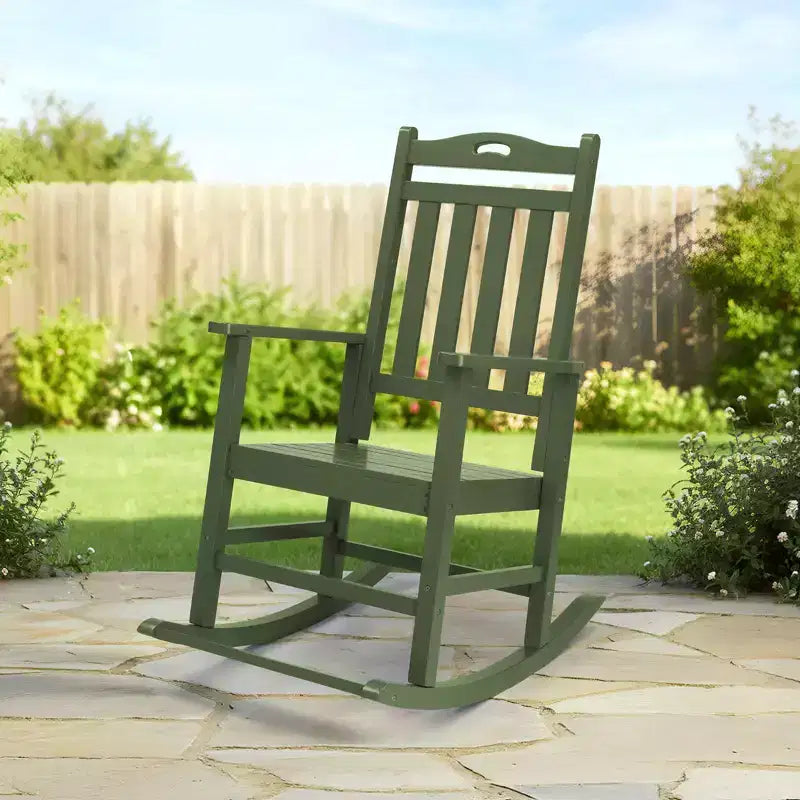 Karl Home | Fauteuil à bascule de terrasse en bois massif avec repose-pieds