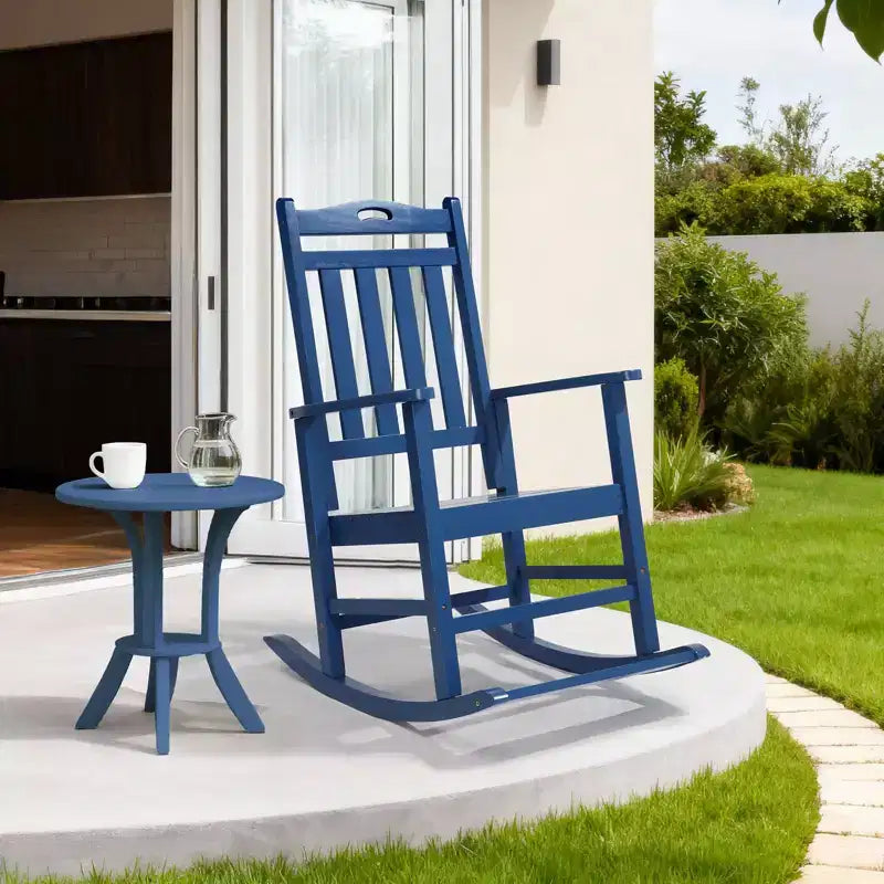 Karl Home | Fauteuil à bascule de terrasse en bois massif avec repose-pieds