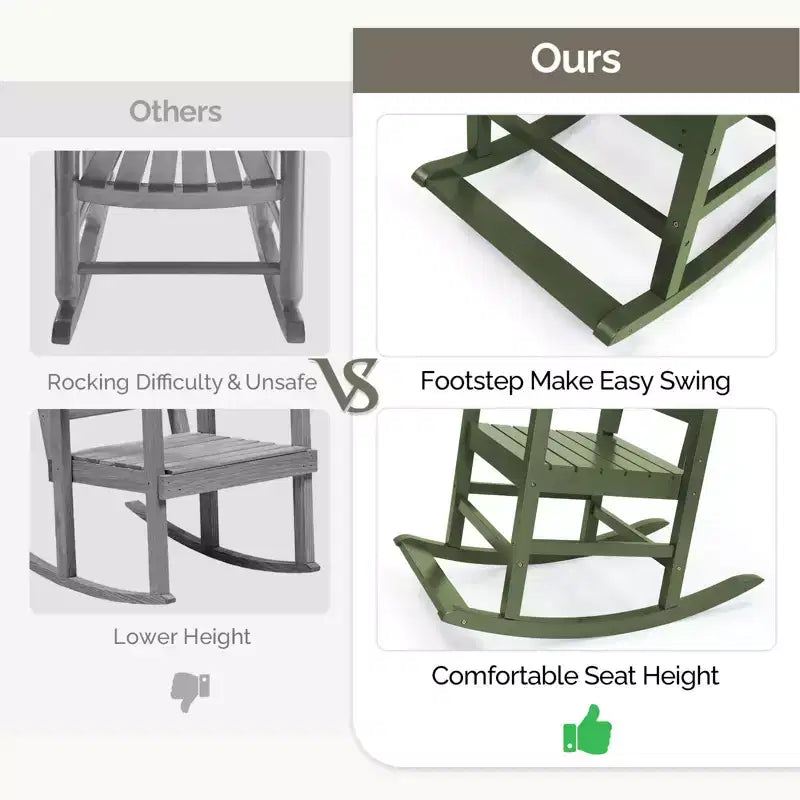 Karl Home | Fauteuil à bascule de terrasse en bois massif avec repose-pieds