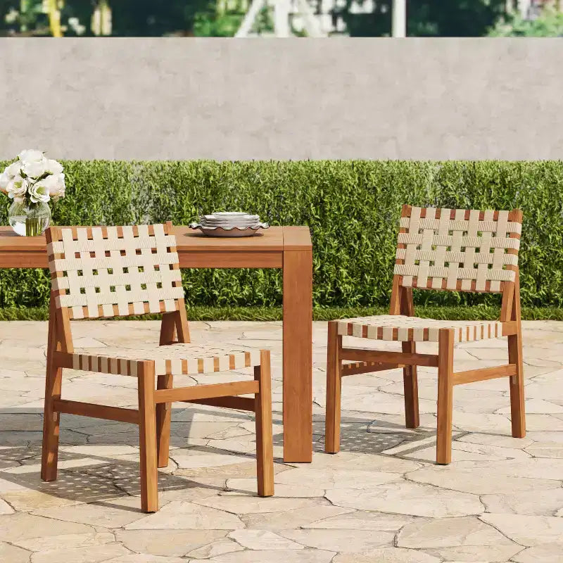 Christopher Knight Home Prasert Modern Acacia Wood Patio Side Chairs with PE Woven Rope (Set of 2)