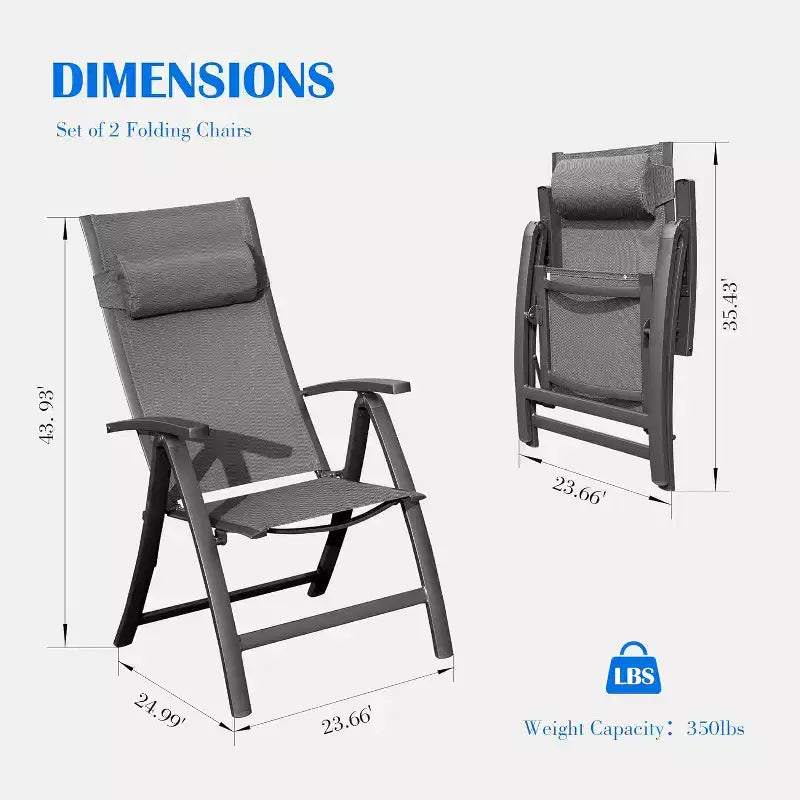 Lot de 2 chaises pliantes de jardin Clihome – Chaises longues inclinables en textilène