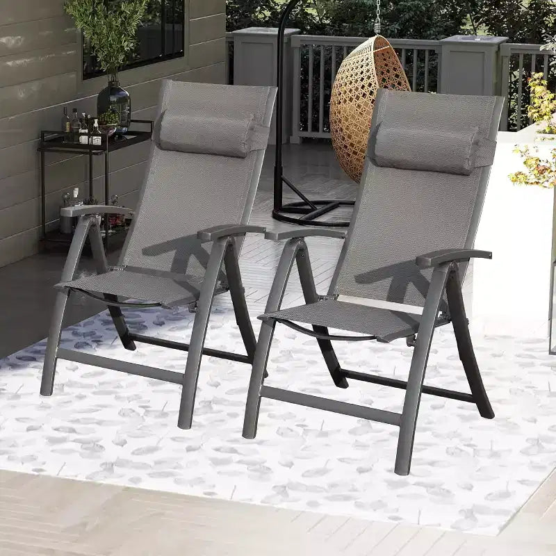 Lot de 2 chaises pliantes de jardin Clihome – Chaises longues inclinables en textilène