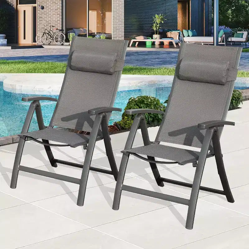 Lot de 2 chaises pliantes de jardin Clihome – Chaises longues inclinables en textilène