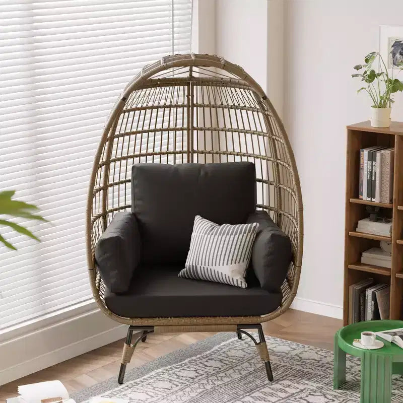 Fauteuil œuf surdimensionné intérieur/extérieur avec cadre en acier – Chaise longue suspendue en rotin osier pour patio, jardin, salon