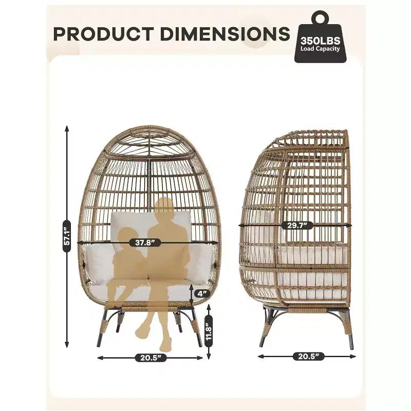 Fauteuil œuf surdimensionné intérieur/extérieur avec cadre en acier – Chaise longue suspendue en rotin osier pour patio, jardin, salon