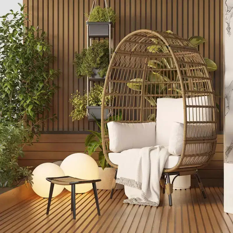 Fauteuil œuf surdimensionné intérieur/extérieur avec cadre en acier – Chaise longue suspendue en rotin osier pour patio, jardin, salon