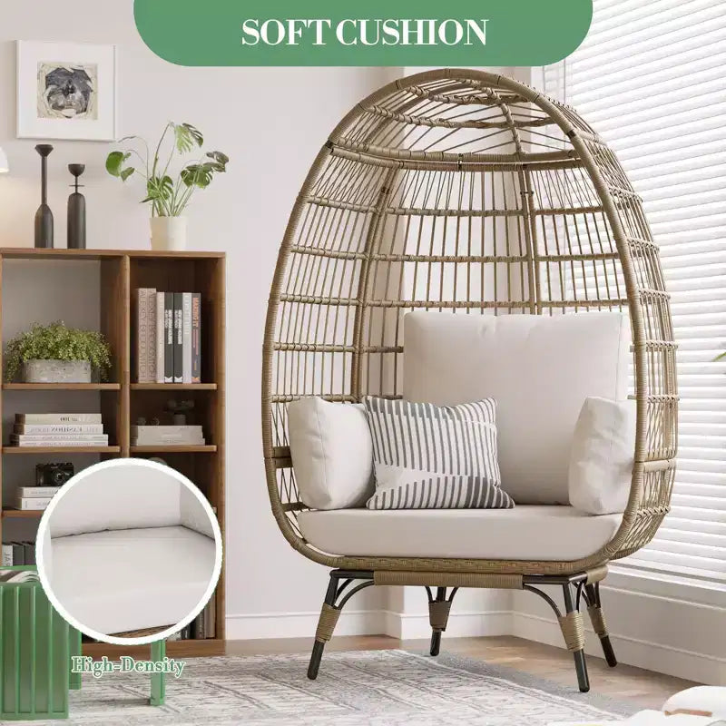 Fauteuil œuf surdimensionné intérieur/extérieur avec cadre en acier – Chaise longue suspendue en rotin osier pour patio, jardin, salon