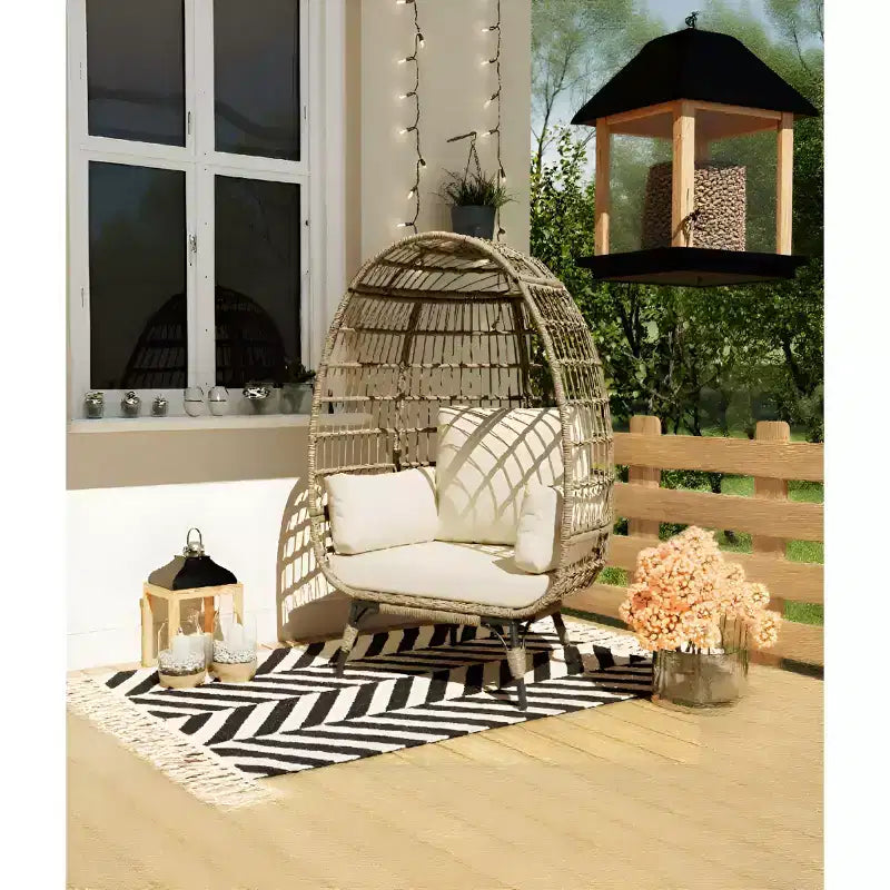 Fauteuil œuf surdimensionné intérieur/extérieur avec cadre en acier – Chaise longue suspendue en rotin osier pour patio, jardin, salon