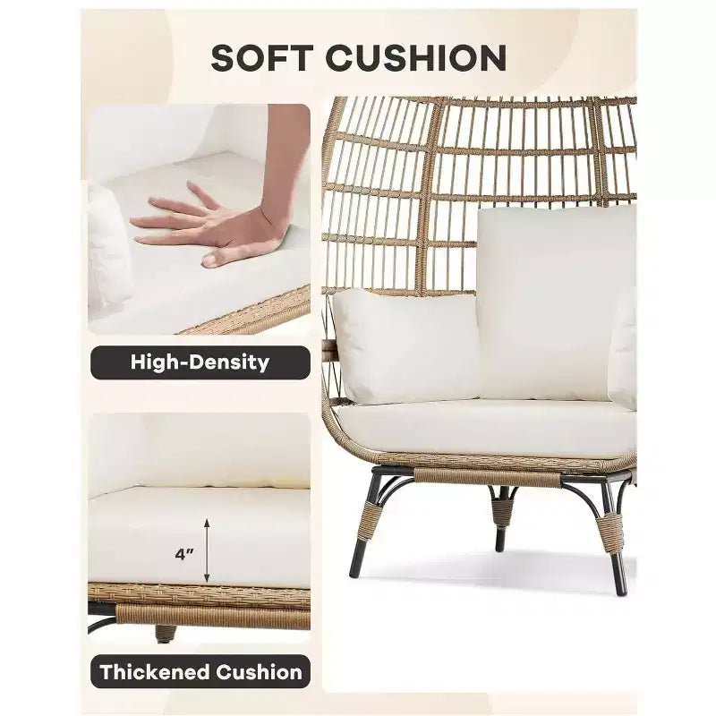 Fauteuil œuf surdimensionné intérieur/extérieur avec cadre en acier – Chaise longue suspendue en rotin osier pour patio, jardin, salon