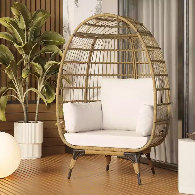 Oversized Indoor/Outdoor Egg Chair with Steel Frame - Wicker Rattan Hanging Basket Lounge Chair for Patio, Garden, Living Room