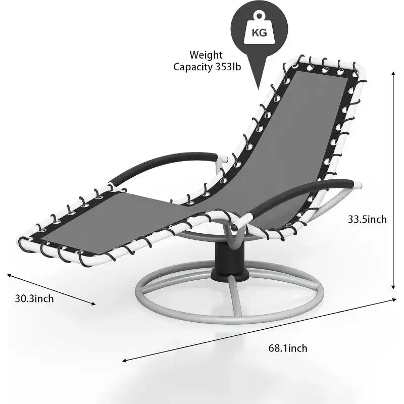 Chaise longue d'extérieur robuste pivotante à 360°, transat de patio résistant aux intempéries avec dossier réglable pour la piscine, le jardin, la pelouse et les bains de soleil