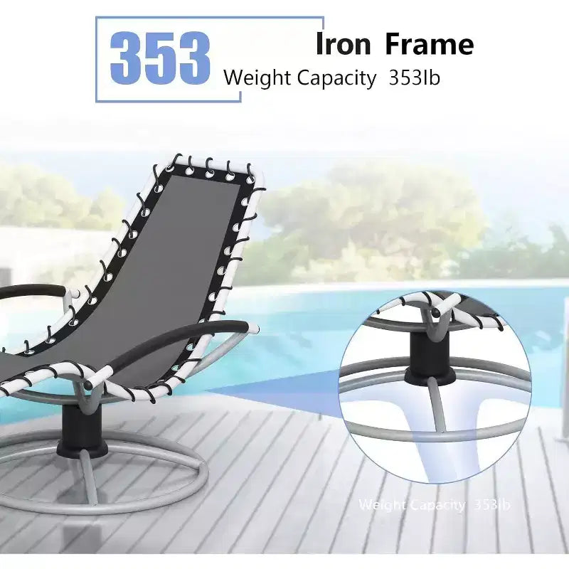 Chaise longue d'extérieur robuste pivotante à 360°, transat de patio résistant aux intempéries avec dossier réglable pour la piscine, le jardin, la pelouse et les bains de soleil