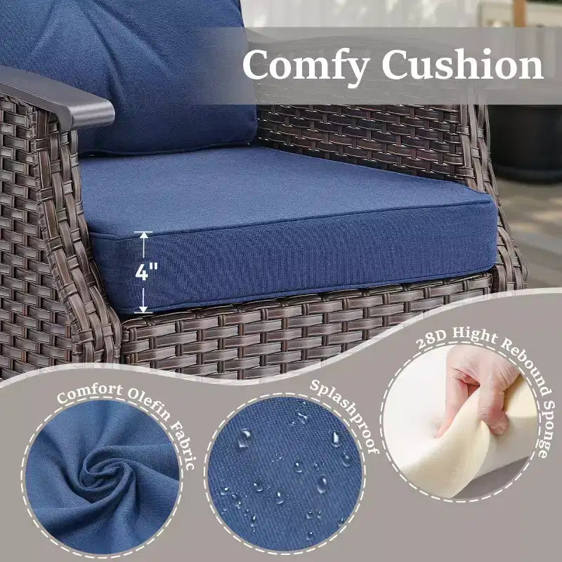 Ensemble de 2 chaises berçantes d'extérieur avec coussins, fauteuils à bascule de patio en osier gris résistant aux intempéries pour porche, jardin, terrasse ou arrière-cour-Panipeachy