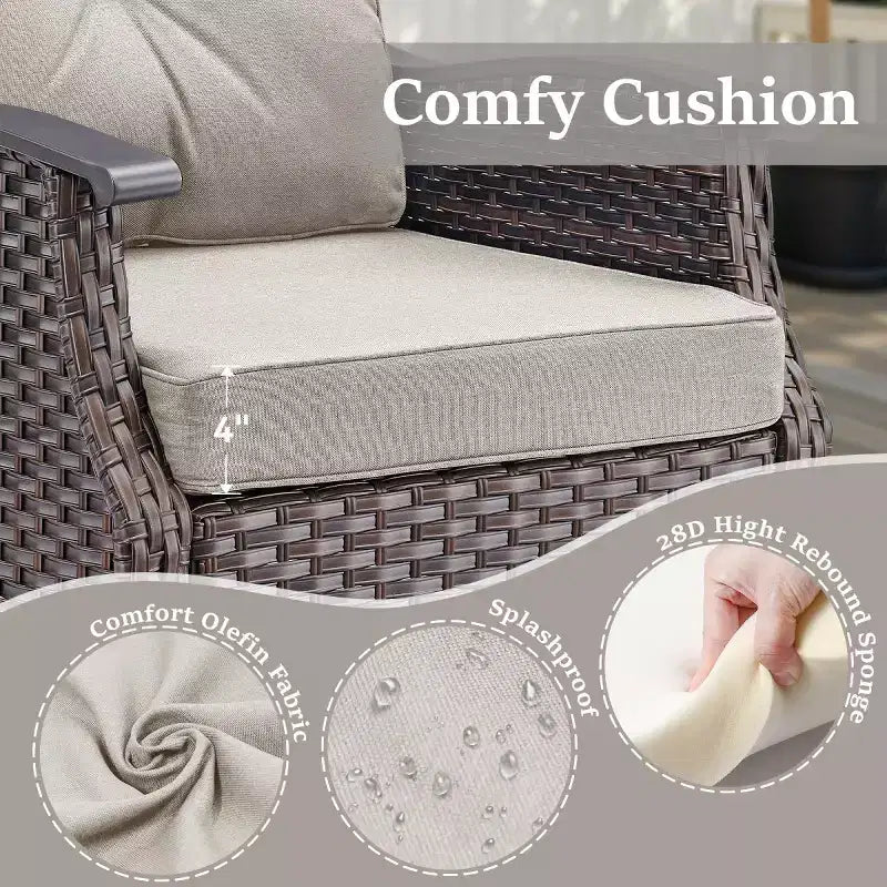 Ensemble de 2 chaises berçantes d'extérieur avec coussins, fauteuils à bascule de patio en osier gris résistant aux intempéries pour porche, jardin, terrasse ou arrière-cour-Panipeachy