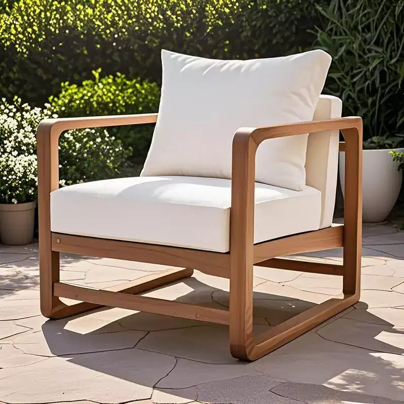 Modern Outdoor Lounge Chair with Cushions, Solid Acacia Wood Patio Club Chair, Oversized Deep Seating for Backyard, Porch, or Deck-Panipeachy