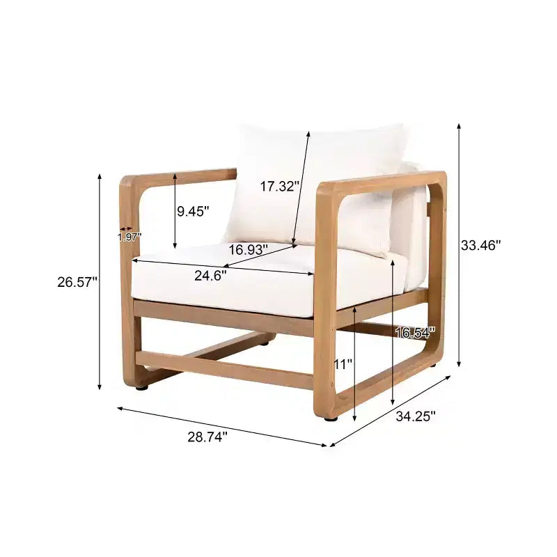 Fauteuil de jardin moderne avec coussins, fauteuil de terrasse en bois d'acacia massif, assise profonde surdimensionnée pour le jardin, le porche ou la terrasse - Panipeachy
