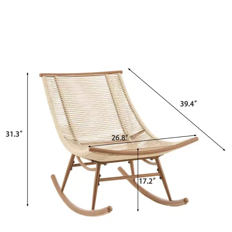 Fauteuil à bascule d'extérieur ModernLuxe, fauteuil à bascule de patio en rotin PE résistant aux intempéries avec cadre en métal robuste, chaise longue ergonomique incurvée, beige