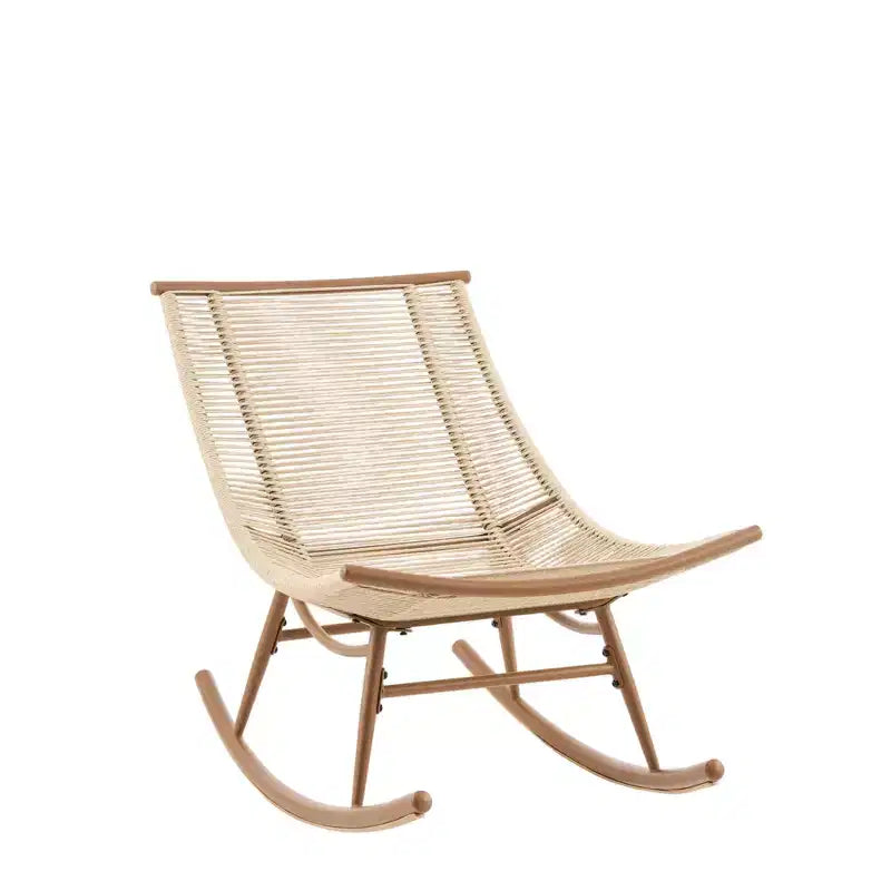 Fauteuil à bascule d'extérieur ModernLuxe, fauteuil à bascule de patio en rotin PE résistant aux intempéries avec cadre en métal robuste, chaise longue ergonomique incurvée, beige