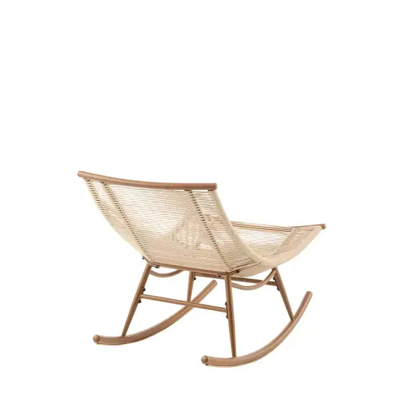 Fauteuil à bascule d'extérieur ModernLuxe, fauteuil à bascule de patio en rotin PE résistant aux intempéries avec cadre en métal robuste, chaise longue ergonomique incurvée, beige
