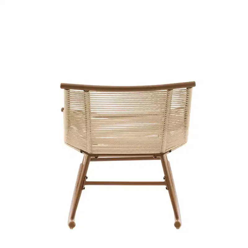 Fauteuil à bascule d'extérieur ModernLuxe, fauteuil à bascule de patio en rotin PE résistant aux intempéries avec cadre en métal robuste, chaise longue ergonomique incurvée, beige