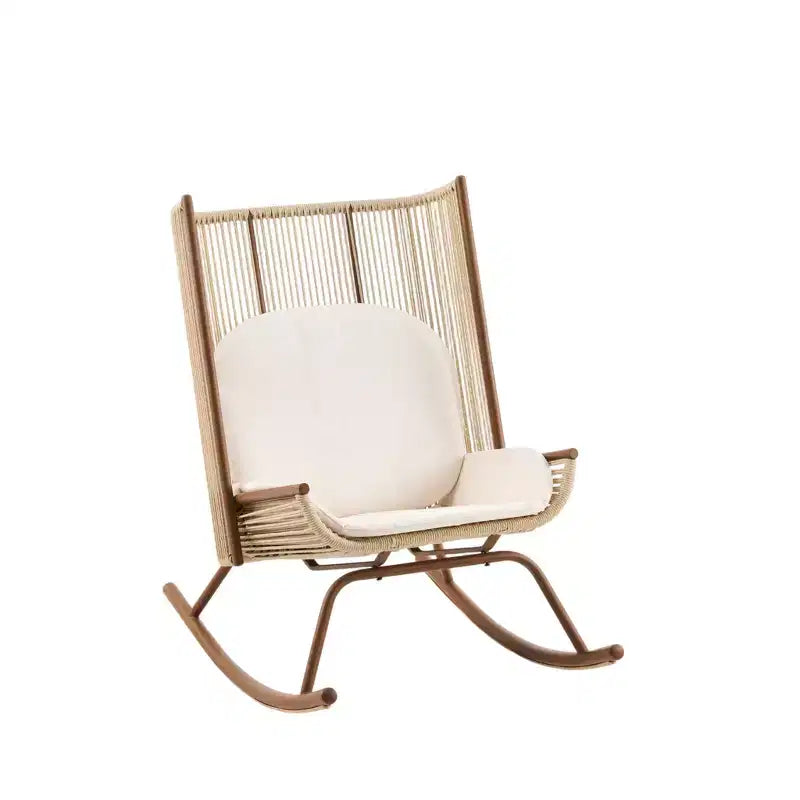 ModernLuxe Fauteuil à bascule d'extérieur avec dossier haut et coussin, bascule de patio en résine tressée, chaise longue moderne en osier