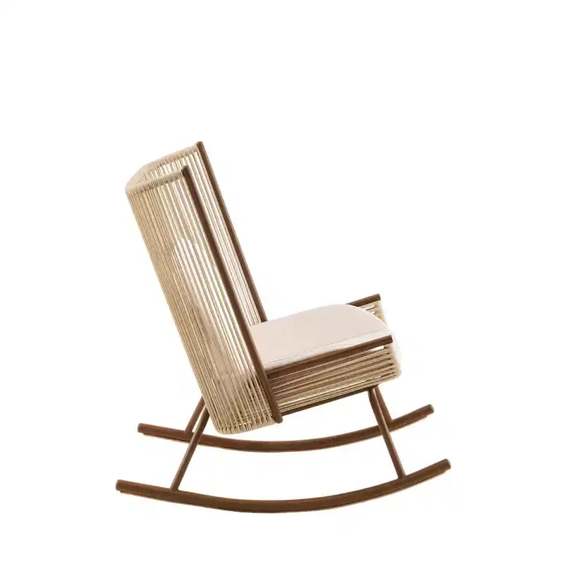 ModernLuxe Fauteuil à bascule d'extérieur avec dossier haut et coussin, bascule de patio en résine tressée, chaise longue moderne en osier