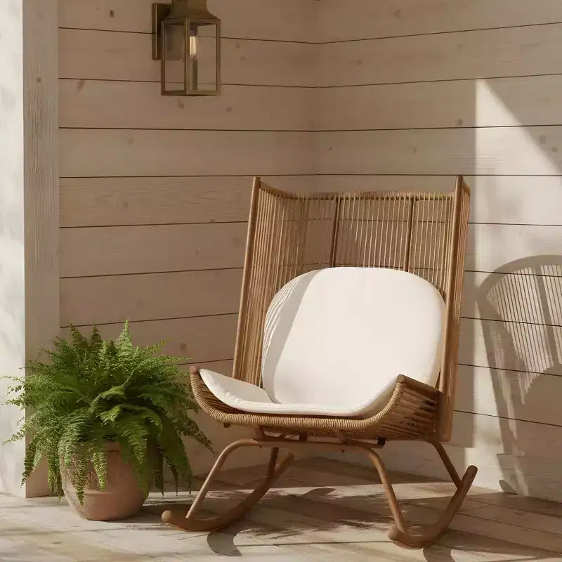 ModernLuxe Fauteuil à bascule d'extérieur avec dossier haut et coussin, bascule de patio en résine tressée, chaise longue moderne en osier