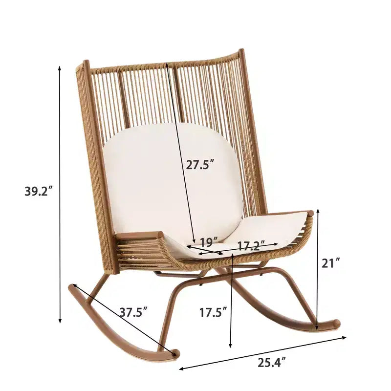 ModernLuxe Fauteuil à bascule d'extérieur avec dossier haut et coussin, bascule de patio en résine tressée, chaise longue moderne en osier