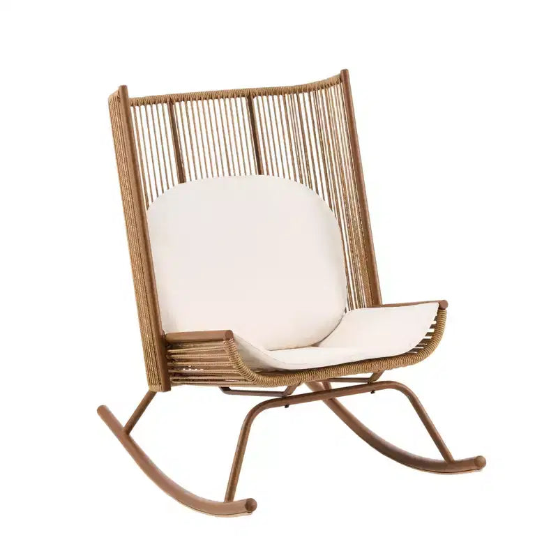 ModernLuxe Fauteuil à bascule d'extérieur avec dossier haut et coussin, bascule de patio en résine tressée, chaise longue moderne en osier