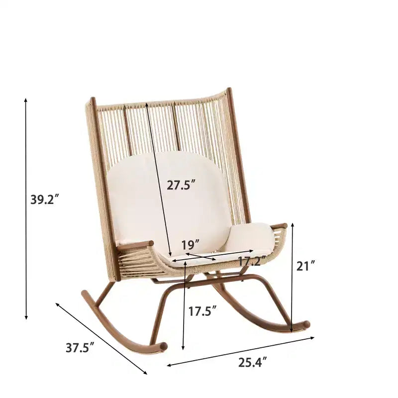 ModernLuxe Fauteuil à bascule d'extérieur avec dossier haut et coussin, bascule de patio en résine tressée, chaise longue moderne en osier