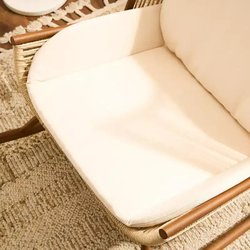 ModernLuxe Fauteuil à bascule d'extérieur avec dossier haut et coussin, bascule de patio en résine tressée, chaise longue moderne en osier