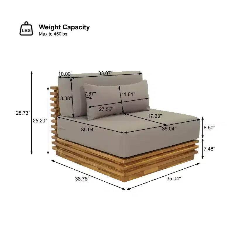 Christopher Knight Home Preston – Fauteuil de jardin moderne et surdimensionné en bois d'acacia avec coussins