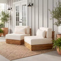 Christopher Knight Home Preston Patio Modern Coastal Acacia Wood Oversized Lounge Chair with Cushions