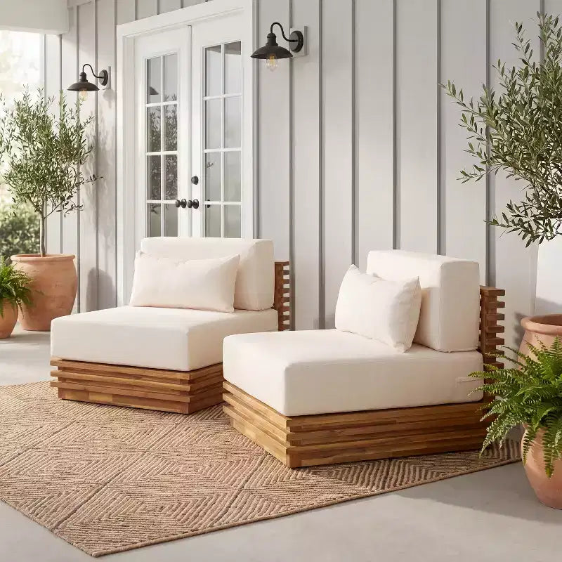 Christopher Knight Home Preston Patio Modern Coastal Acacia Wood Oversized Lounge Chair with Cushions