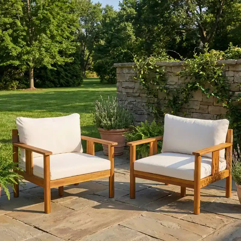 Christopher Knight Home Chalida Modern Acacia Wood Patio Club Chair with Cushion