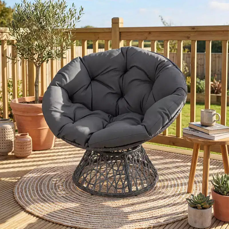 Gymax Fauteuil Papasan Pivotant à 360° en Rotin avec Coussin Épais et Cadre Métallique
