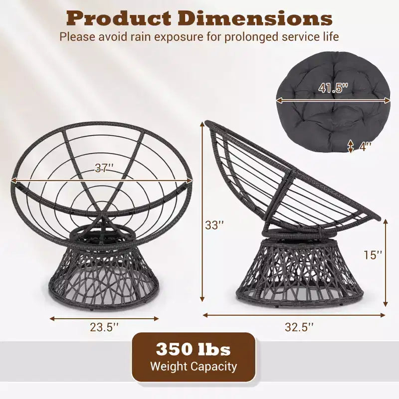 Gymax Fauteuil Papasan Pivotant à 360° en Rotin avec Coussin Épais et Cadre Métallique