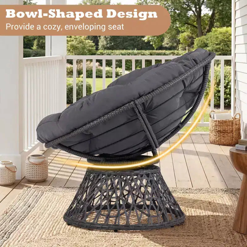 Gymax Fauteuil Papasan Pivotant à 360° en Rotin avec Coussin Épais et Cadre Métallique